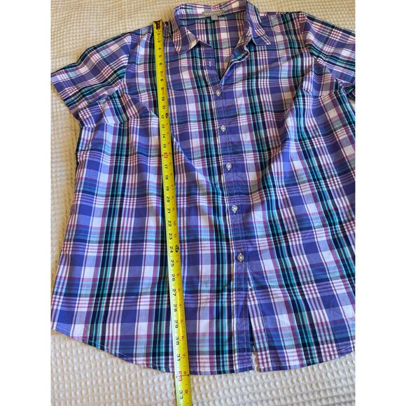 Woman Within Cottage Core Purple & Pink Gingham Short Sleeve Button Up Top 18/20 - Picture 6 of 9